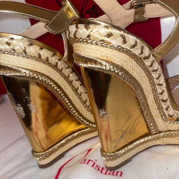 Christian Louboutin Gold Wedges - Picture 3 of 11